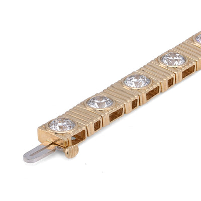 14K Yellow Gold Fluted Gold Solitare Lab Diamond 7CT Men Women Tennis Bracelet - Elite Jewelers-Bracelets