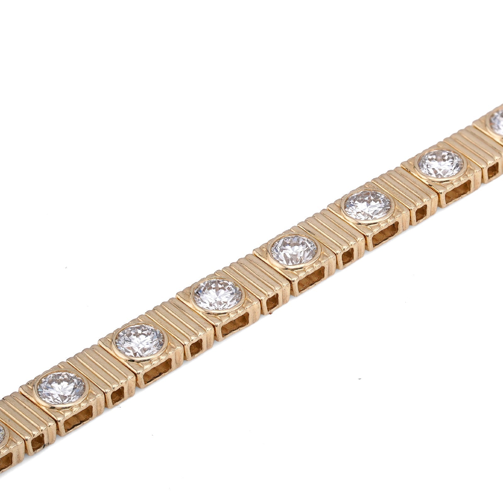 14K Yellow Gold Fluted Gold Solitare Lab Diamond 7CT Men Women Tennis Bracelet - Elite Jewelers-Bracelets