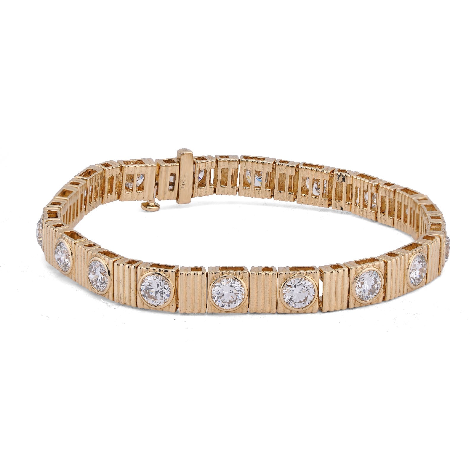 14K Yellow Gold Fluted Gold Solitare Lab Diamond 7CT Men Women Tennis Bracelet - Elite Jewelers-Bracelets