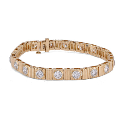 14K Yellow Gold Fluted Gold Solitare Lab Diamond 7CT Men Women Tennis Bracelet - Elite Jewelers-Bracelets