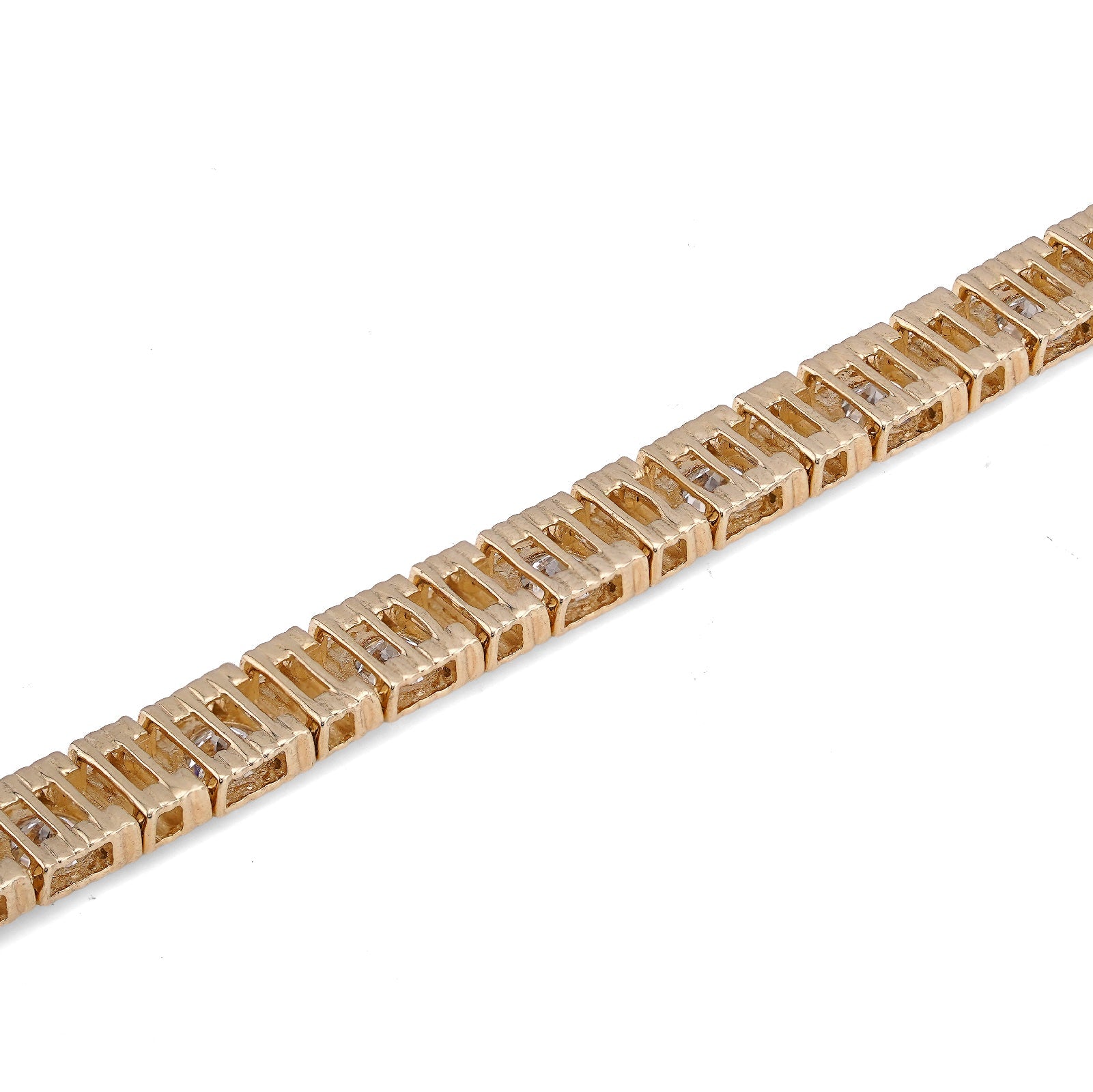 14K Yellow Gold Fluted Gold Solitare Lab Diamond 7CT Men Women Tennis Bracelet - Elite Jewelers-Bracelets