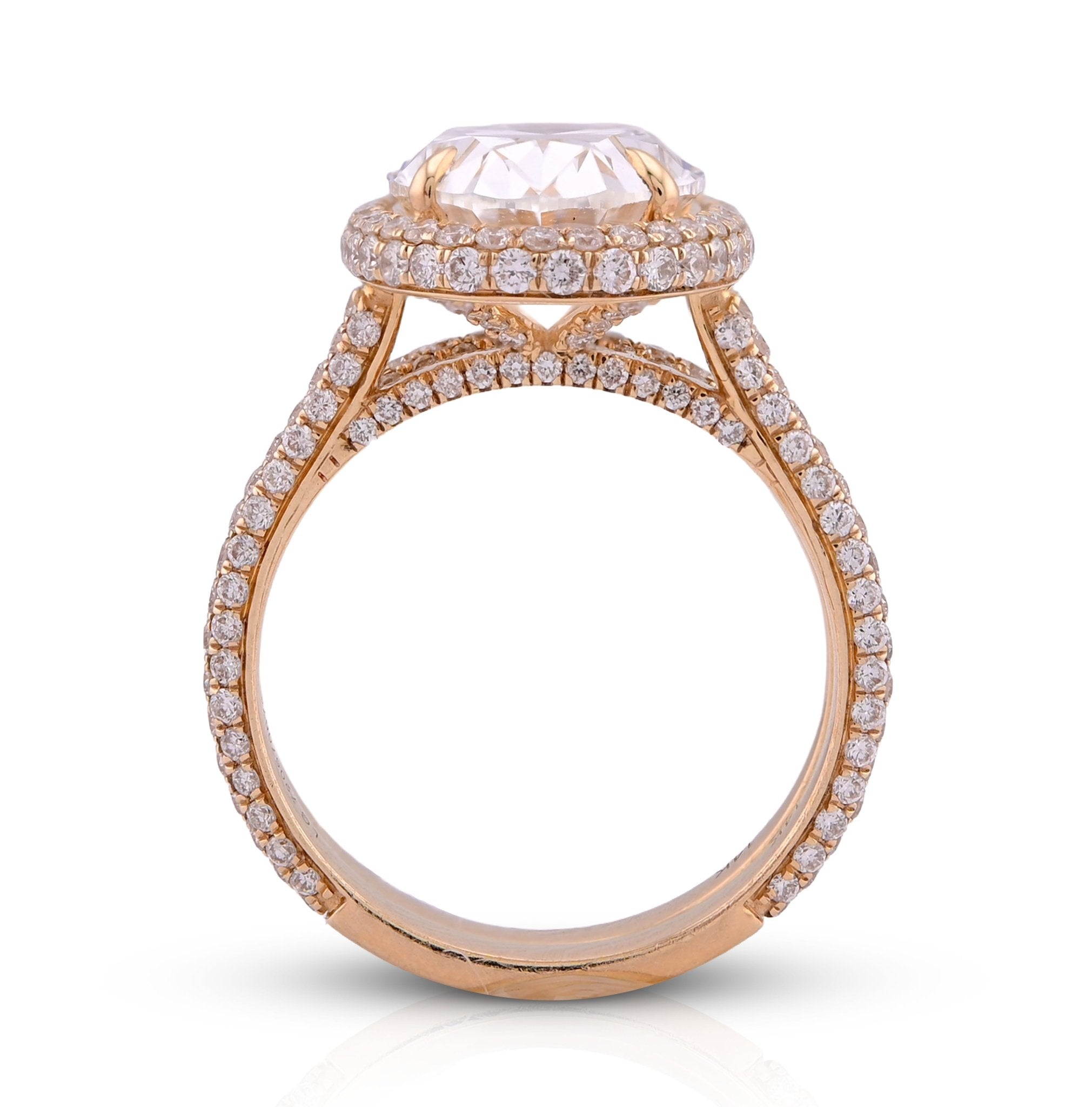 14K Yellow Gold Oval Shape 5.1CT Centre Solitaire 6.9TC Lab Diamond side Round Lab Diamond Women Ring with Band - Elite Jewelers - Rings