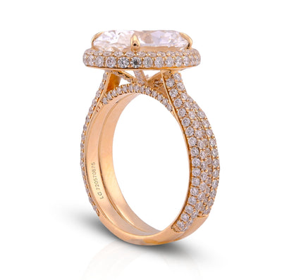 14K Yellow Gold Oval Shape 5.1CT Centre Solitaire 6.9TC Lab Diamond side Round Lab Diamond Women Ring with Band - Elite Jewelers - Rings