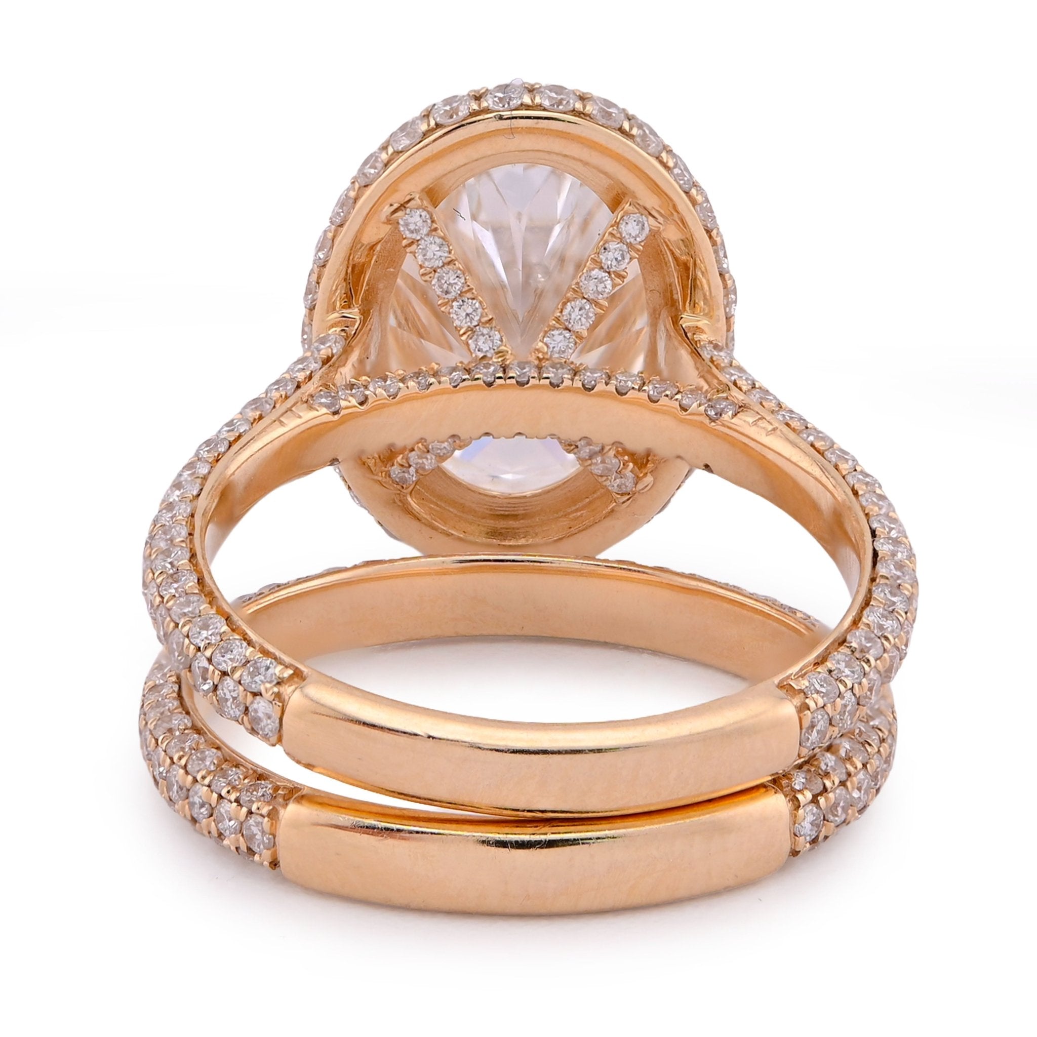 14K Yellow Gold Oval Shape 5.1CT Centre Solitaire 6.9TC Lab Diamond side Round Lab Diamond Women Ring with Band - Elite Jewelers - Rings