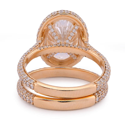 14K Yellow Gold Oval Shape 5.1CT Centre Solitaire 6.9TC Lab Diamond side Round Lab Diamond Women Ring with Band - Elite Jewelers - Rings