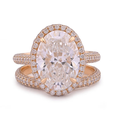 14K Yellow Gold Oval Shape 5.1CT Centre Solitaire 6.9TC Lab Diamond side Round Lab Diamond Women Ring with Band - Elite Jewelers - Rings