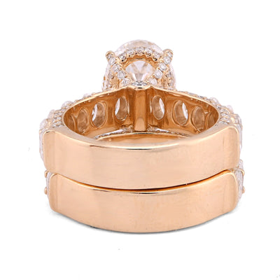14K Yellow Gold Oval Solitaire Centre Side Iced Oval/Round 8.81CT Lab Diamond Women Ring - Elite Jewelers - Rings