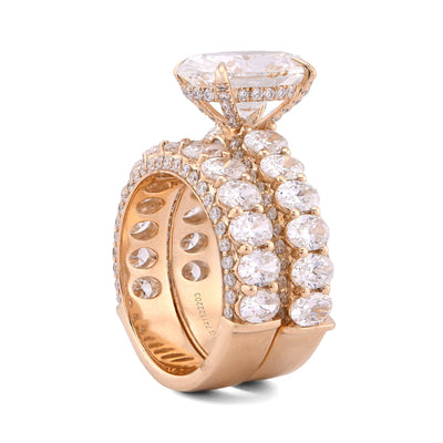 14K Yellow Gold Oval Solitaire Centre Side Iced Oval/Round 8.81CT Lab Diamond Women Ring - Elite Jewelers - Rings