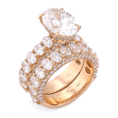 14K Yellow Gold Oval Solitaire Centre Side Iced Oval/Round 8.81CT Lab Diamond Women Ring - Elite Jewelers - Rings