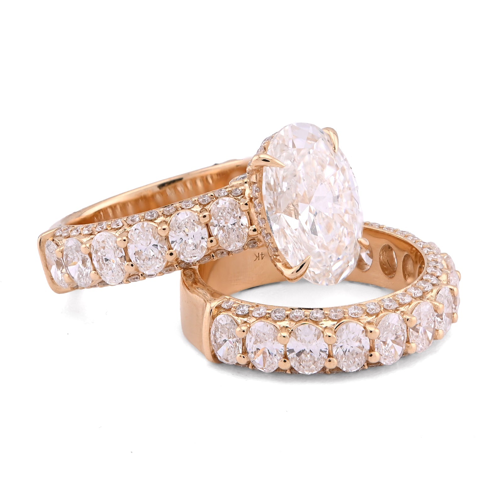 14K Yellow Gold Oval Solitaire Centre Side Iced Oval/Round 8.81CT Lab Diamond Women Ring - Elite Jewelers - Rings