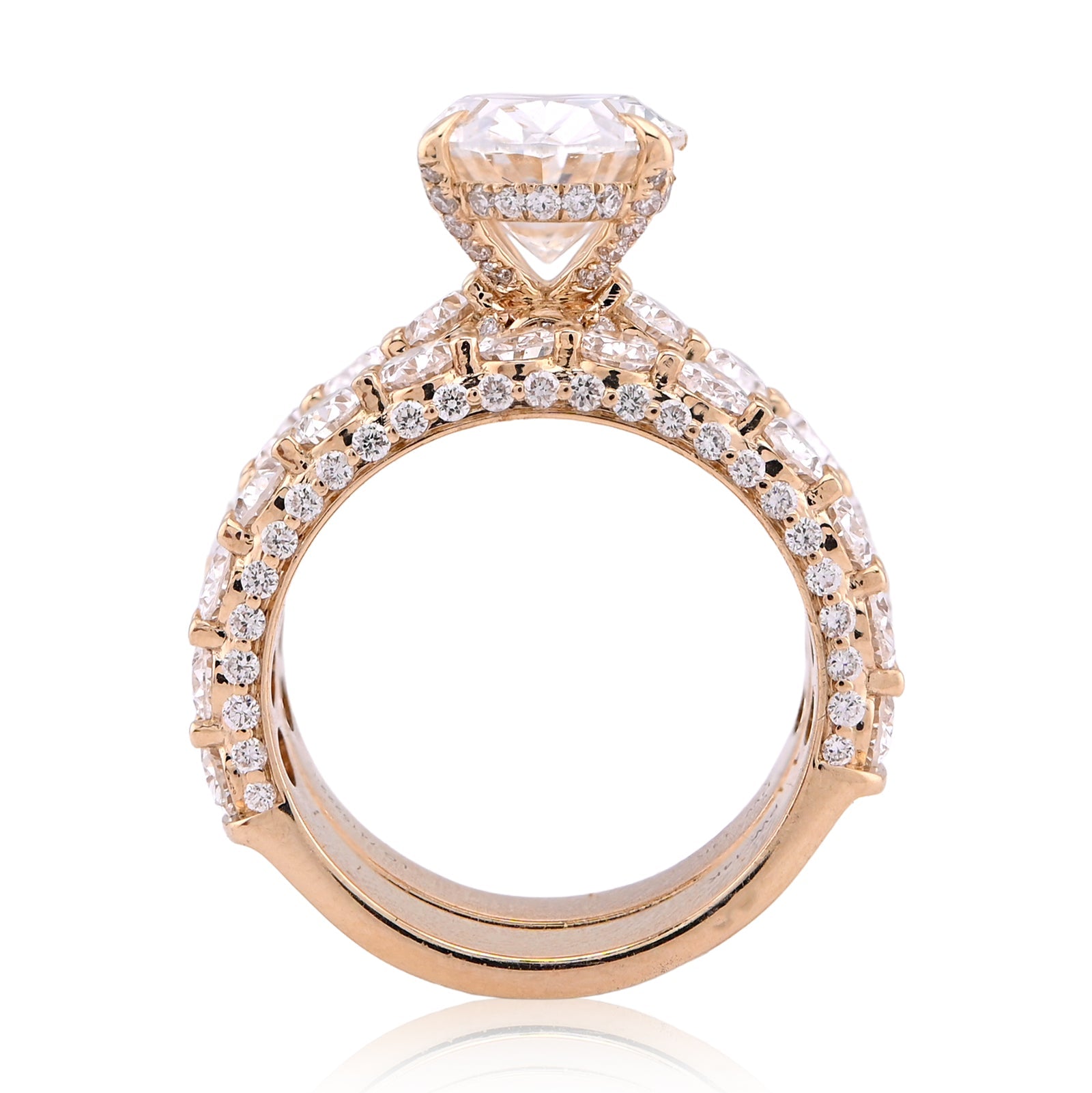14K Yellow Gold Oval Solitaire Centre Side Iced Oval/Round 8.81CT Lab Diamond Women Ring - Elite Jewelers - Rings