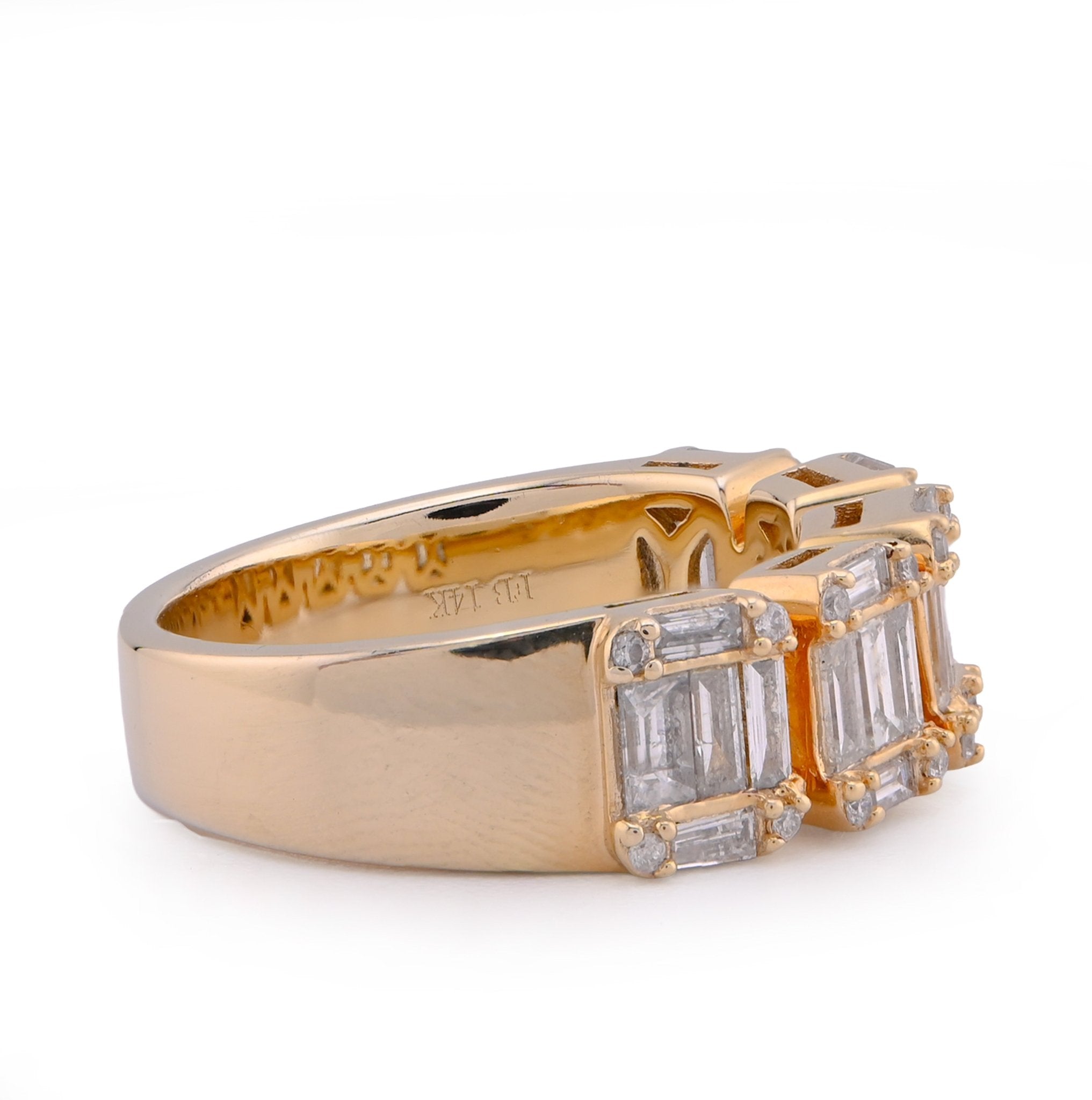14K Yellow Gold Round/Baguette Block Link 3.5CT Natural Diamond Men Pinky Ring - Elite Jewelers - Rings