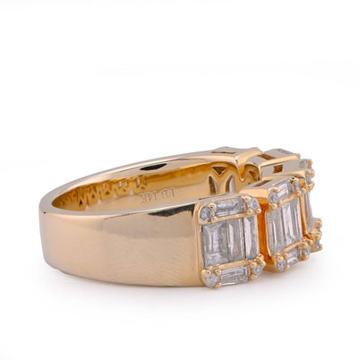 14K Yellow Gold Round/Baguette Block Link 3.5CT Natural Diamond Men Pinky Ring - Elite Jewelers - Rings