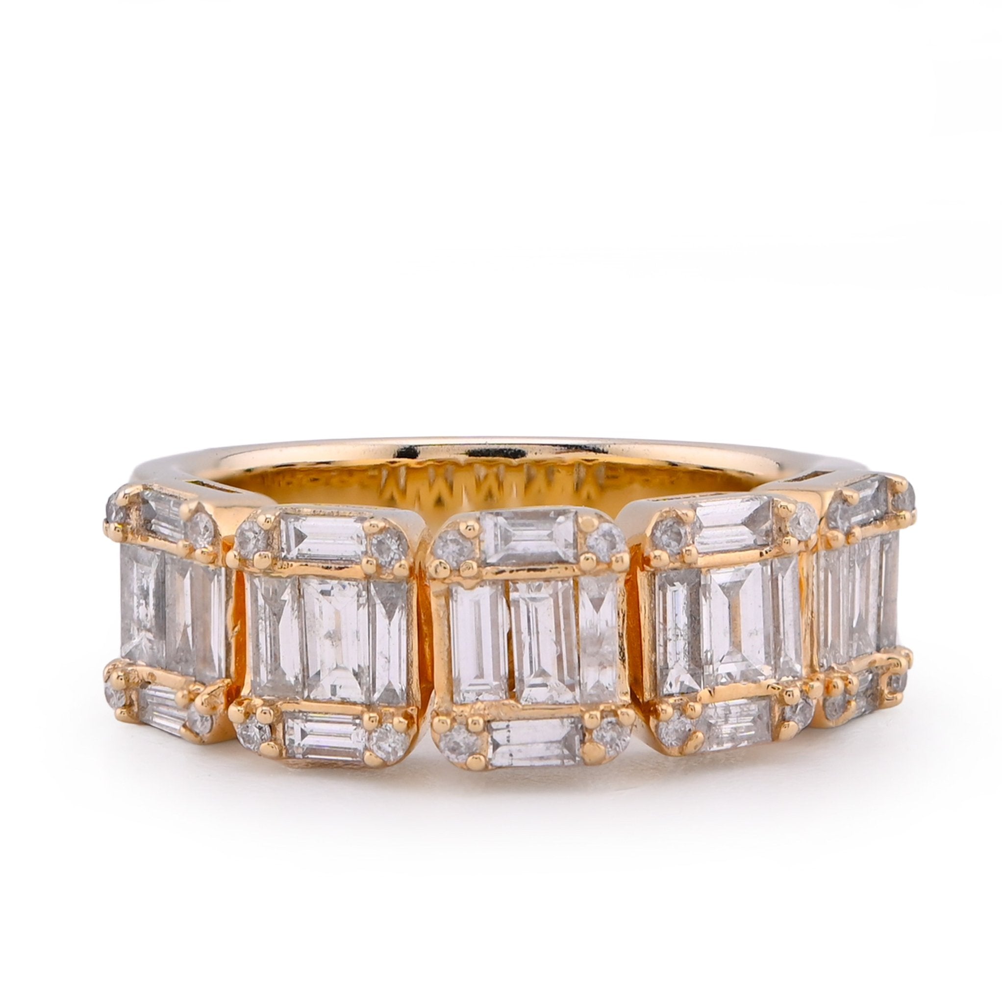 14K Yellow Gold Round/Baguette Block Link 3.5CT Natural Diamond Men Pinky Ring - Elite Jewelers - Rings