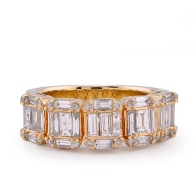 14K Yellow Gold Round/Baguette Block Link 3.5CT Natural Diamond Men Pinky Ring - Elite Jewelers - Rings