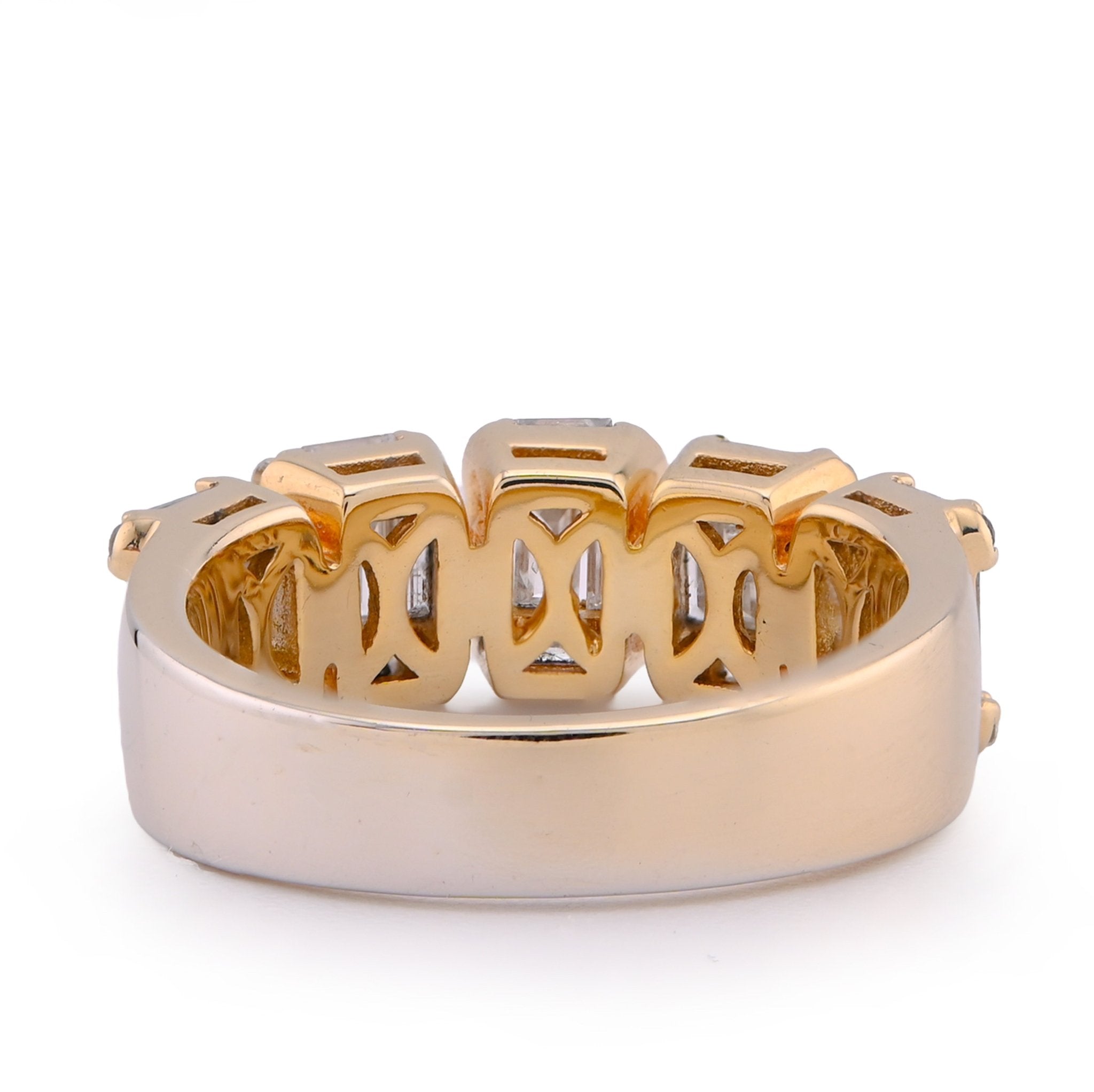 14K Yellow Gold Round/Baguette Block Link 3.5CT Natural Diamond Men Pinky Ring - Elite Jewelers - Rings