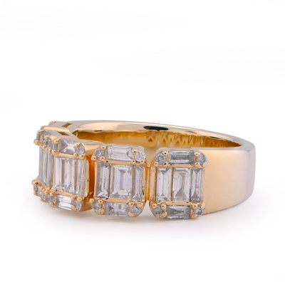 14K Yellow Gold Round/Baguette Block Link 3.5CT Natural Diamond Men Pinky Ring - Elite Jewelers - Rings