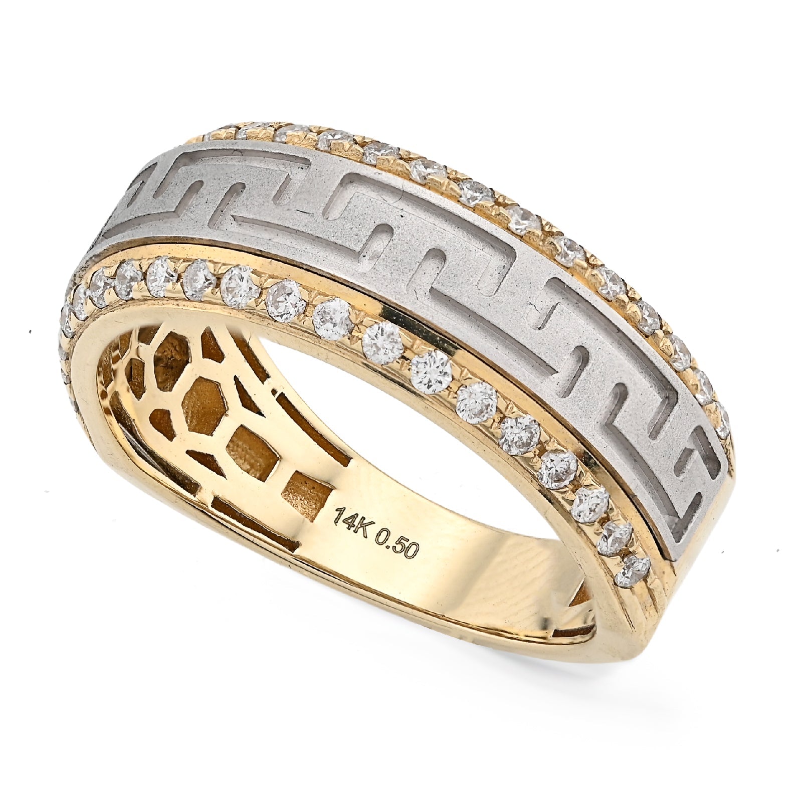 14K Yellow Gold Side Edges 0.50CT Natural Diamond Centre Design Men Band - Elite Jewelers - Rings