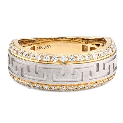 14K Yellow Gold Side Edges 0.50CT Natural Diamond Centre Design Men Band - Elite Jewelers - Rings