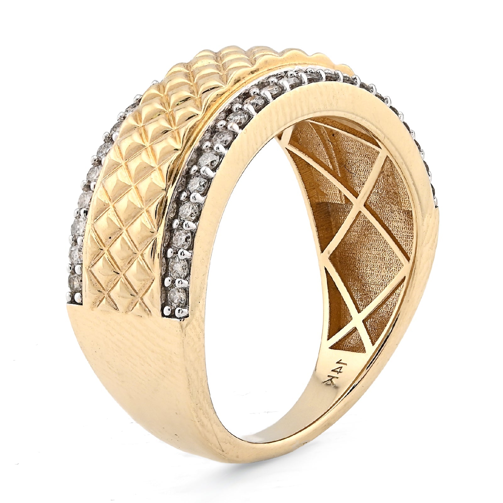 14K yellow Gold Side Iced 0.50CT Natural Diamond Square Centre Design Men Band - Elite Jewelers - Rings