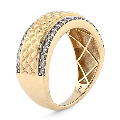 14K yellow Gold Side Iced 0.50CT Natural Diamond Square Centre Design Men Band - Elite Jewelers - Rings