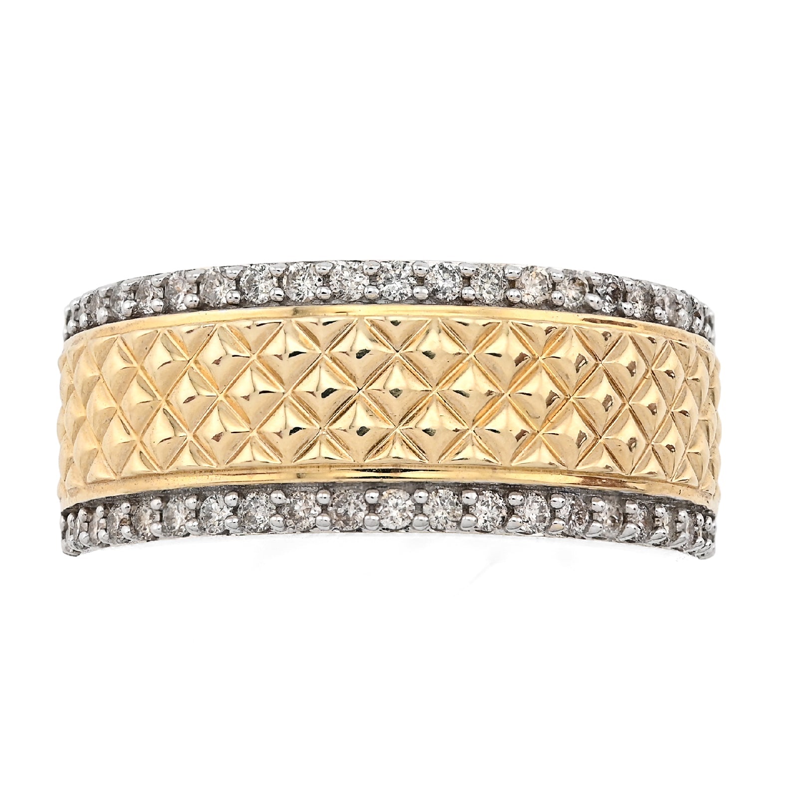 14K yellow Gold Side Iced 0.50CT Natural Diamond Square Centre Design Men Band - Elite Jewelers - Rings