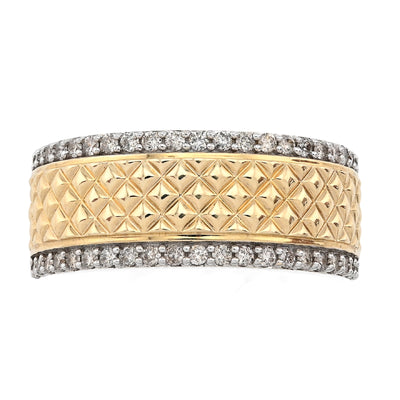 14K yellow Gold Side Iced 0.50CT Natural Diamond Square Centre Design Men Band - Elite Jewelers - Rings