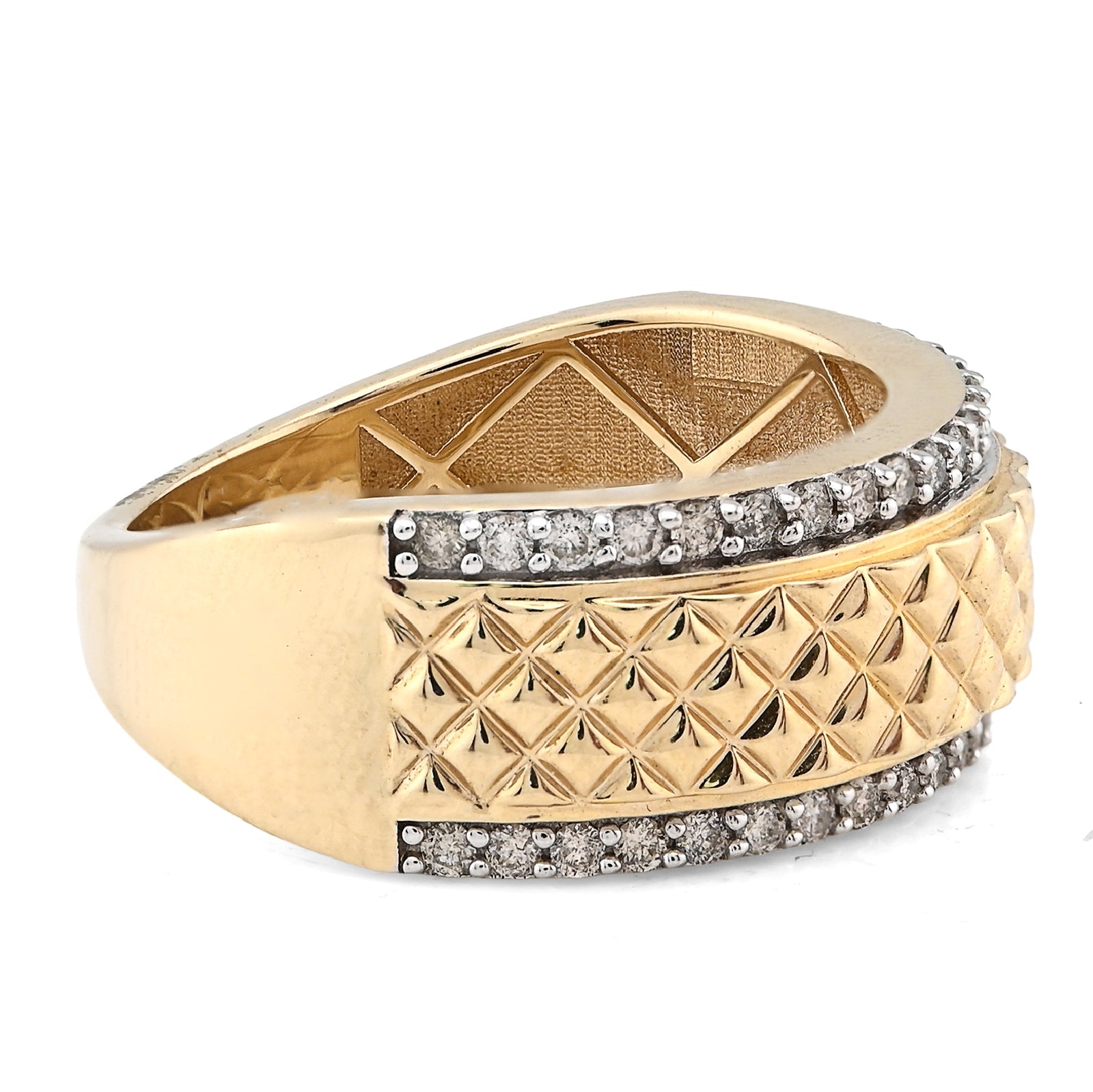 14K yellow Gold Side Iced 0.50CT Natural Diamond Square Centre Design Men Band - Elite Jewelers - Rings