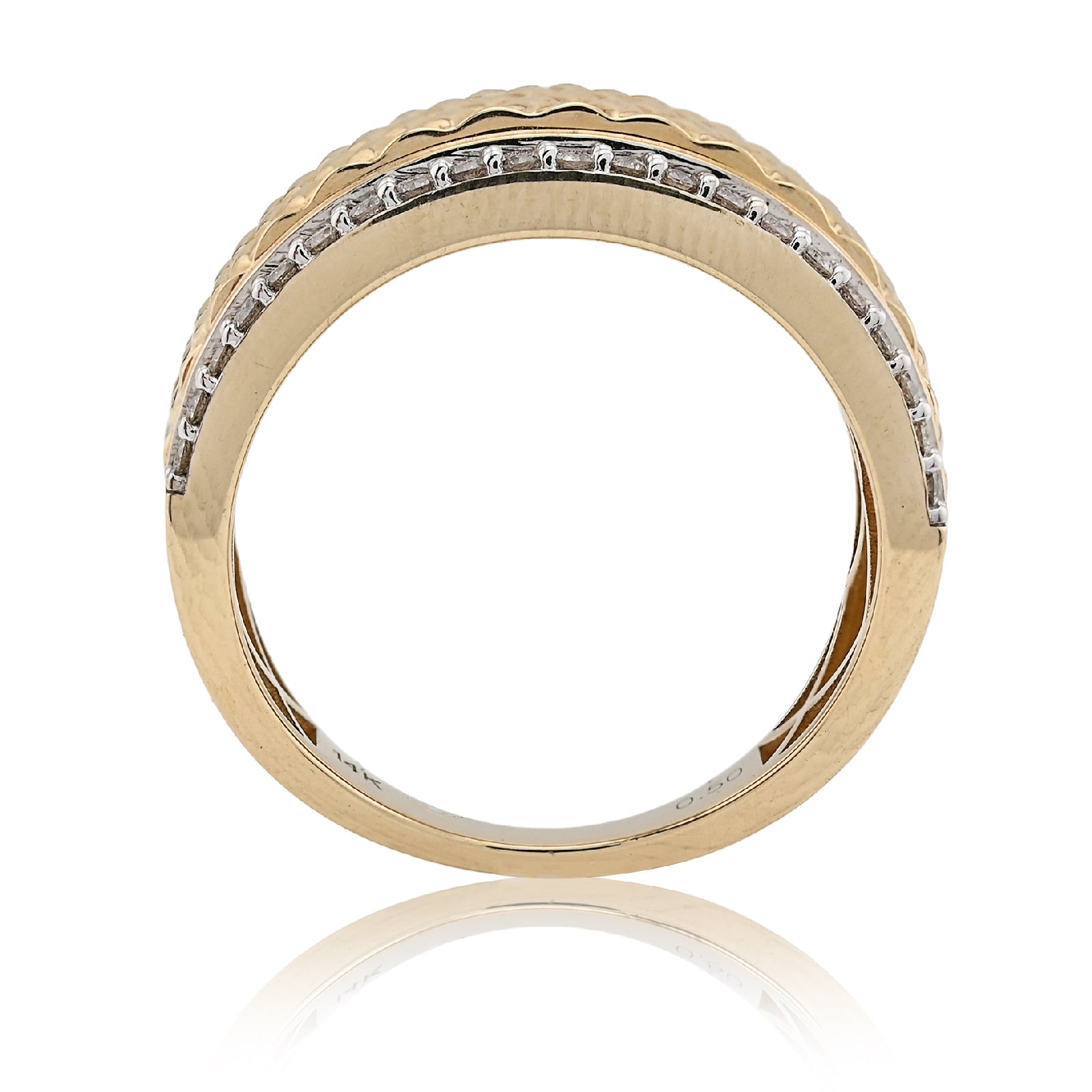 14K yellow Gold Side Iced 0.50CT Natural Diamond Square Centre Design Men Band - Elite Jewelers - Rings