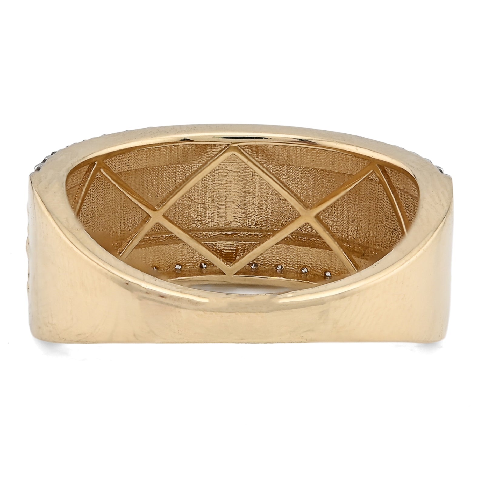 14K yellow Gold Side Iced 0.50CT Natural Diamond Square Centre Design Men Band - Elite Jewelers - Rings
