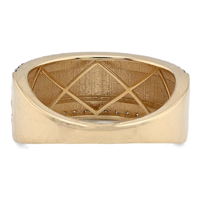 14K yellow Gold Side Iced 0.50CT Natural Diamond Square Centre Design Men Band - Elite Jewelers - Rings