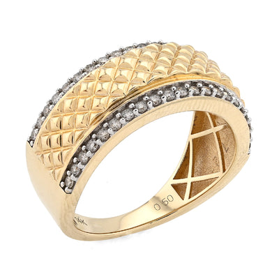14K yellow Gold Side Iced 0.50CT Natural Diamond Square Centre Design Men Band - Elite Jewelers - Rings