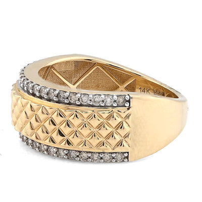14K yellow Gold Side Iced 0.50CT Natural Diamond Square Centre Design Men Band - Elite Jewelers - Rings
