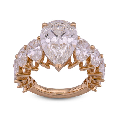 14K Yellow Gold Tear Drop/Pear Shape Solitaire 5CT Centre 9.8TC Side Iced Lab Diamond Women Ring - Elite Jewelers - Rings