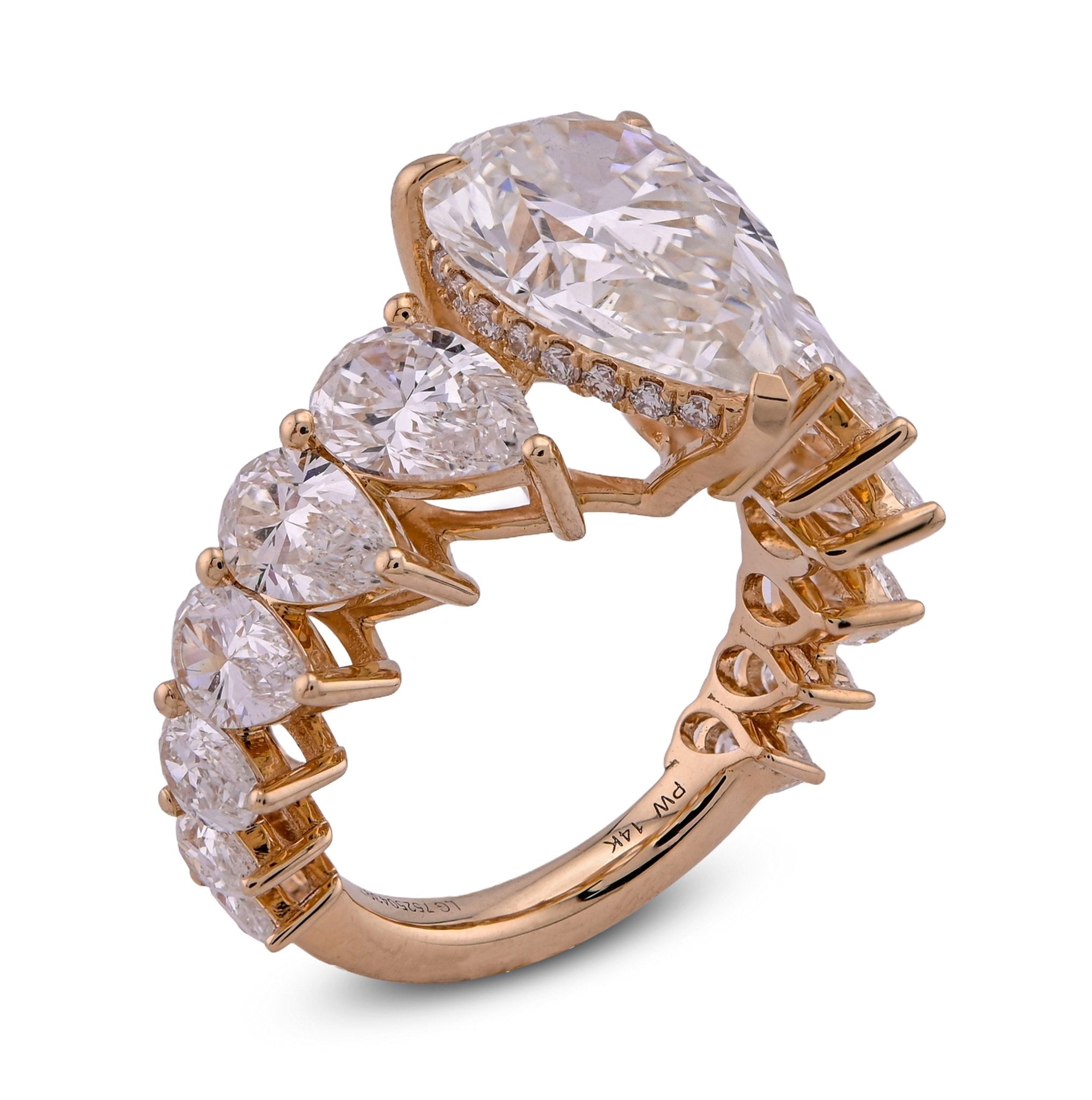 14K Yellow Gold Tear Drop/Pear Shape Solitaire 5CT Centre 9.8TC Side Iced Lab Diamond Women Ring - Elite Jewelers - Rings