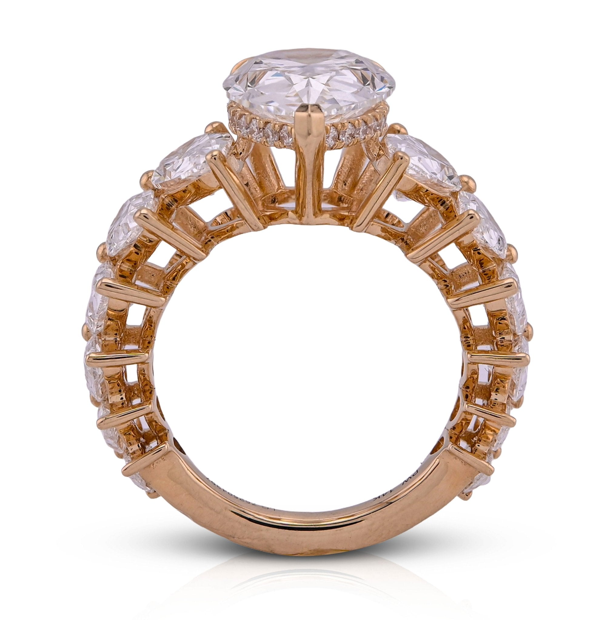 14K Yellow Gold Tear Drop/Pear Shape Solitaire 5CT Centre 9.8TC Side Iced Lab Diamond Women Ring - Elite Jewelers - Rings