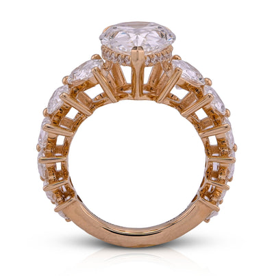 14K Yellow Gold Tear Drop/Pear Shape Solitaire 5CT Centre 9.8TC Side Iced Lab Diamond Women Ring - Elite Jewelers - Rings