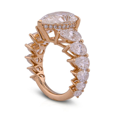 14K Yellow Gold Tear Drop/Pear Shape Solitaire 5CT Centre 9.8TC Side Iced Lab Diamond Women Ring - Elite Jewelers - Rings