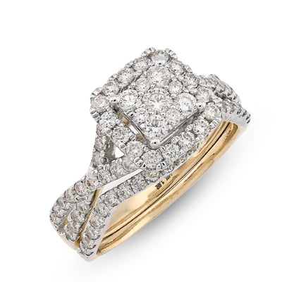 14K Yellow/White Gold 1.02CT Natural Diamond Bridal Set Square Women Band Ring - Elite Jewelers - Rings