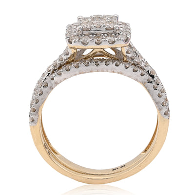 14K Yellow/White Gold 1.02CT Natural Diamond Bridal Set Square Women Band Ring - Elite Jewelers - Rings
