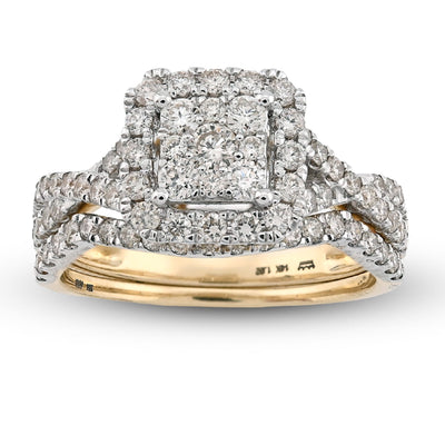 14K Yellow/White Gold 1.02CT Natural Diamond Bridal Set Square Women Band Ring - Elite Jewelers - Rings