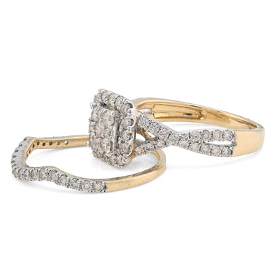 14K Yellow/White Gold 1.02CT Natural Diamond Bridal Set Square Women Band Ring - Elite Jewelers - Rings