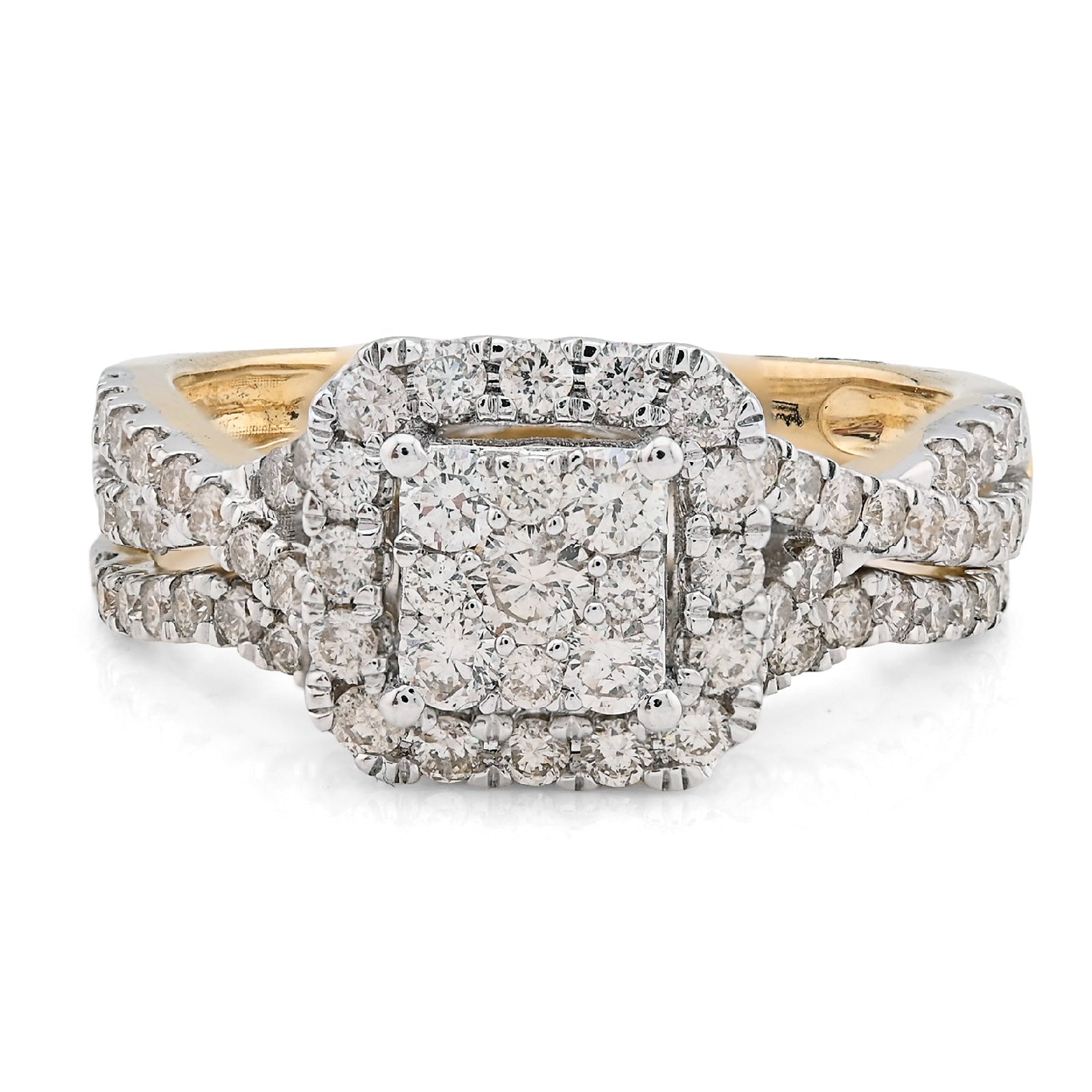 14K Yellow/White Gold 1.02CT Natural Diamond Bridal Set Square Women Band Ring - Elite Jewelers - Rings