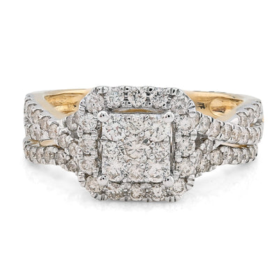 14K Yellow/White Gold 1.02CT Natural Diamond Bridal Set Square Women Band Ring - Elite Jewelers - Rings
