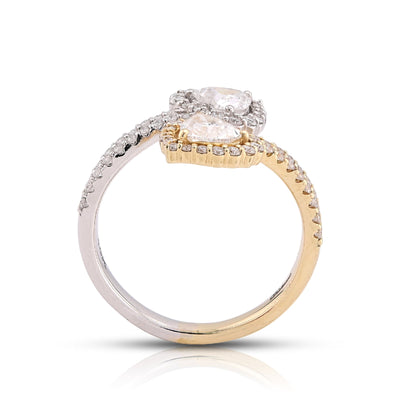 14K Yellow/White Gold 1.50CT Dual Heart Lab Diamond Women Ring - Elite Jewelers-Rings