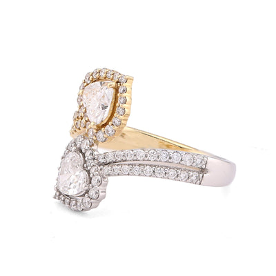 14K Yellow/White Gold 1.50CT Dual Heart Lab Diamond Women Ring - Elite Jewelers-Rings