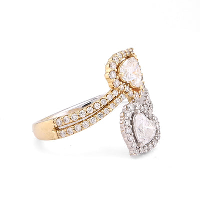 14K Yellow/White Gold 1.50CT Dual Heart Lab Diamond Women Ring - Elite Jewelers-Rings