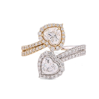 14K Yellow/White Gold 1.50CT Dual Heart Lab Diamond Women Ring - Elite Jewelers-Rings