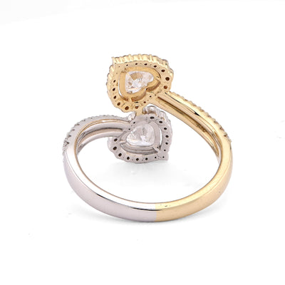 14K Yellow/White Gold 1.50CT Dual Heart Lab Diamond Women Ring - Elite Jewelers-Rings
