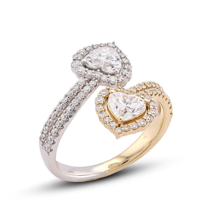 14K Yellow/White Gold 1.50CT Dual Heart Lab Diamond Women Ring - Elite Jewelers-Rings